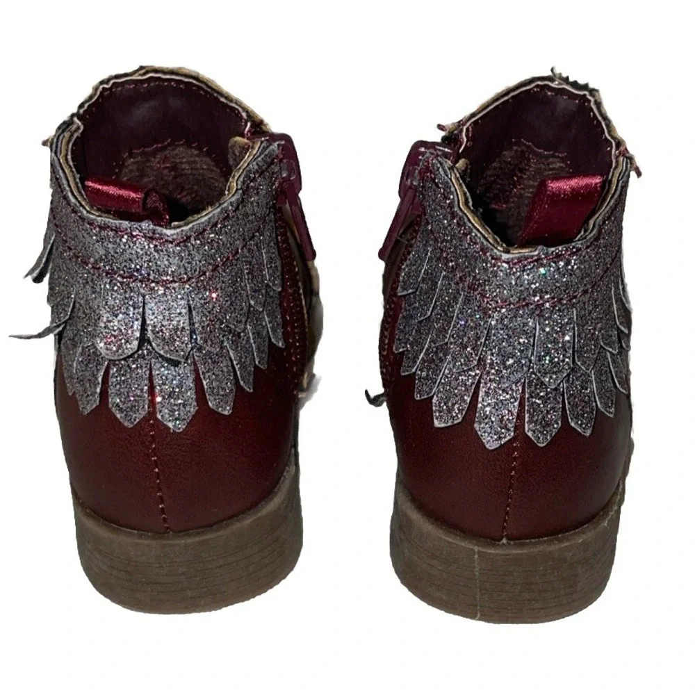 OshKosh Kids Size 5 Ankle Boots Burgundy Glitter Fringe Booties‎